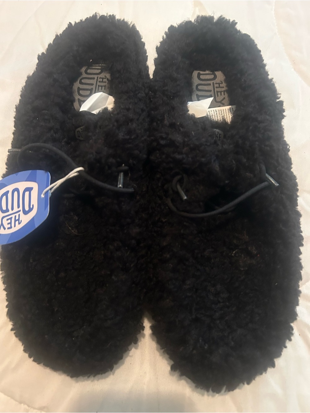 Hey Dude Kids Black Fuzzy Slip-Ons with Elastic Lacing